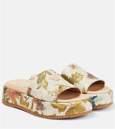 gucci shoes flower design|gucci floral platform slides.